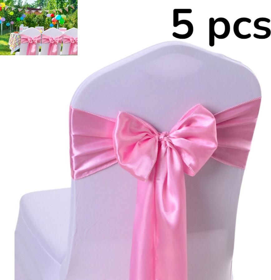 5 stuks Roze satijnen stoel Strikken voor stoel Decoraties voor bruiloftsstoelen Strikken voor stoel Lichtroze Bloemen stoelhoezen Stoellinten