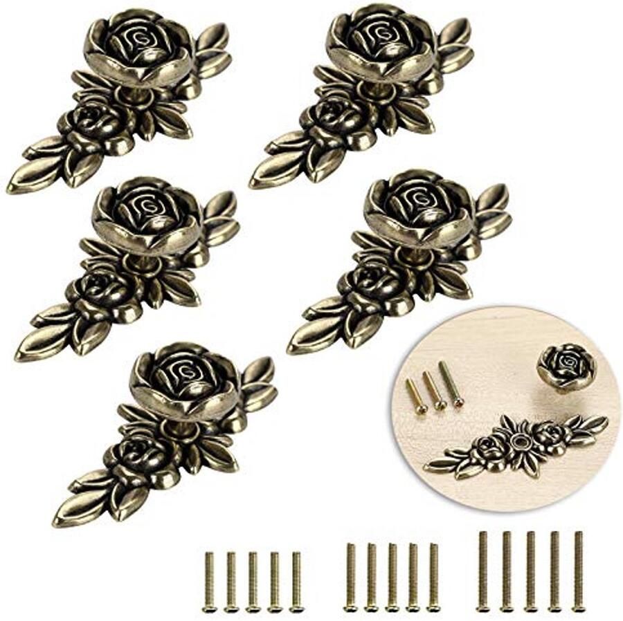 5 stuks rozenladeknoppen voor meubels Klassieke antiek bronzen handgrepen voor kasten en lades