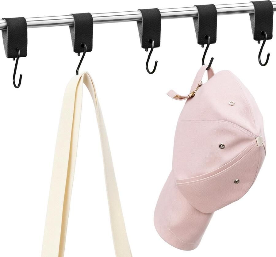 5 Stuks S-haken met leren lus 12 5 x 3 cm kledinghaken van roestvrij staal zwarte haken voor garderobe