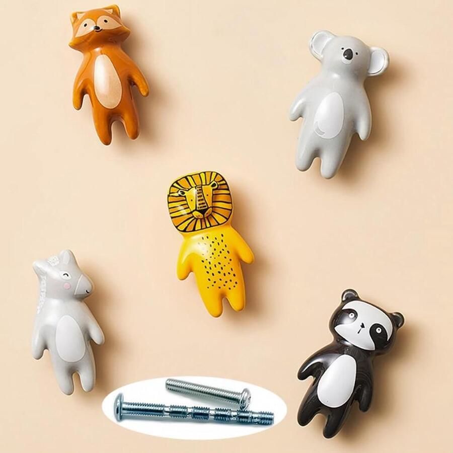 5 stuks schattige dierenknoppen keramische kinderhandvatten kinderkamer deurkast mooie kasttrekken ladeknop voor kinderen met schroeven kastknoppen kinderkamer