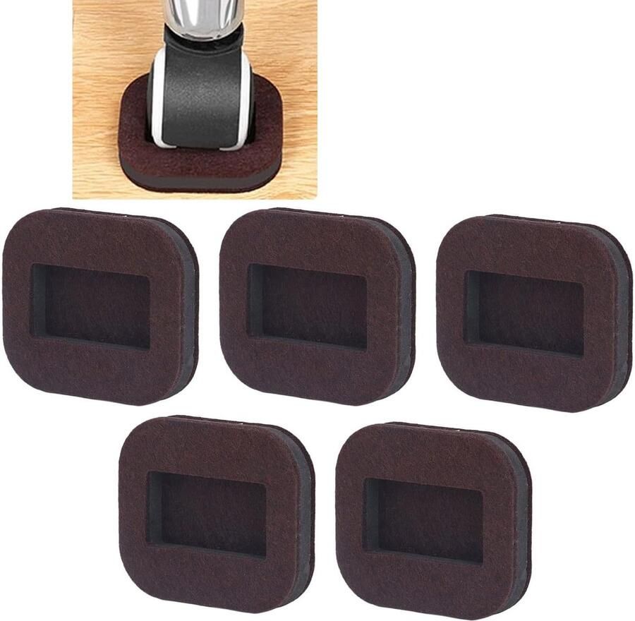 5 stuks vilten wielpads meubelwielbekers voeten wielstoppers vloerbeschermers voor stoelpoten antislipkussen voor alle vloeren wielen van meubels banken en bed (bruin)