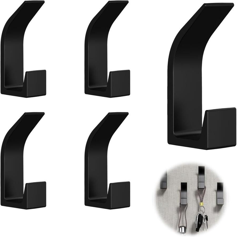 5 stuks wandkapstok zonder boren kleefhaken voor badkamer theedoekenhouder keuken handdoekhouder badkamersticker voor kasten slaapkamer zwart