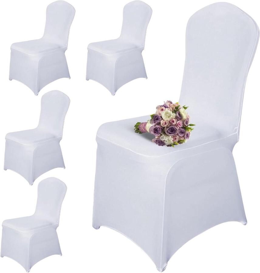 5 stuks witte stoelhoezen voor bruiloft en banketdecoratie universele stretch spandex hoezen voor banketstoelen op feesten