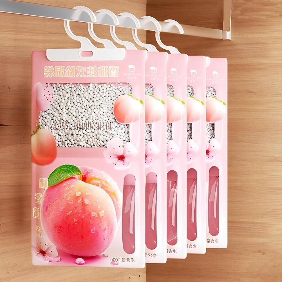 5 stuks x 100 g Luchtontvochtiger voor Kledingkast om op te Hangen met Geur Anti-schimmel Ontvochtigingszak voor het Verwijderen van Vocht voor Kelders Kasten en Wasserijen