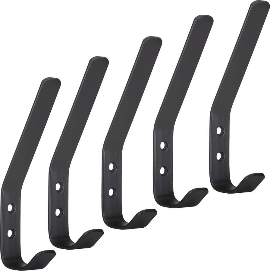 5 stuks zwarte kapstokhaken 142 x 20 mm roestvrij staal