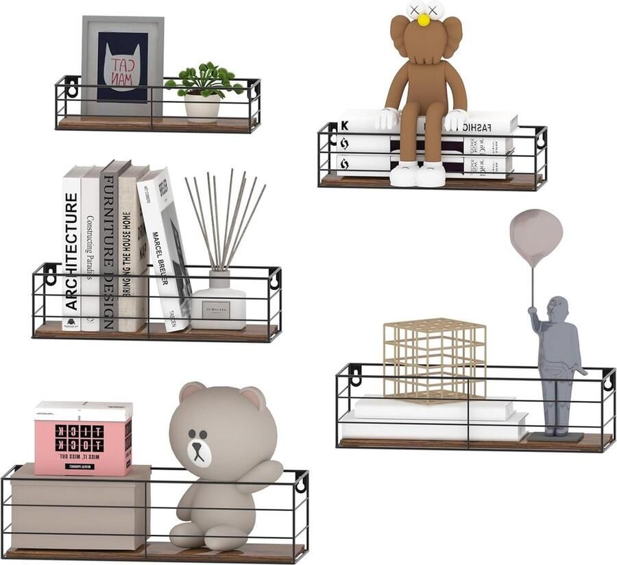 5 stuks zwevende houten wandplanken praktisch en esthetisch woonkamer slaapkamer badkamer kantoor ijzer