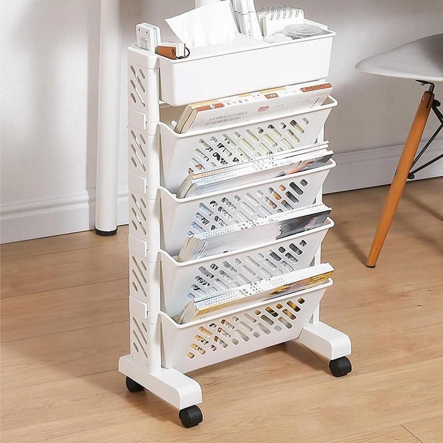 5 Tier Book Rack Opslag Boekenplank Verwijderbare Verplaatsbare Unieke Boekenkast Utility Organizer Witte Boekenplanken Kinderen Studenten Studeren in Slaapkamer