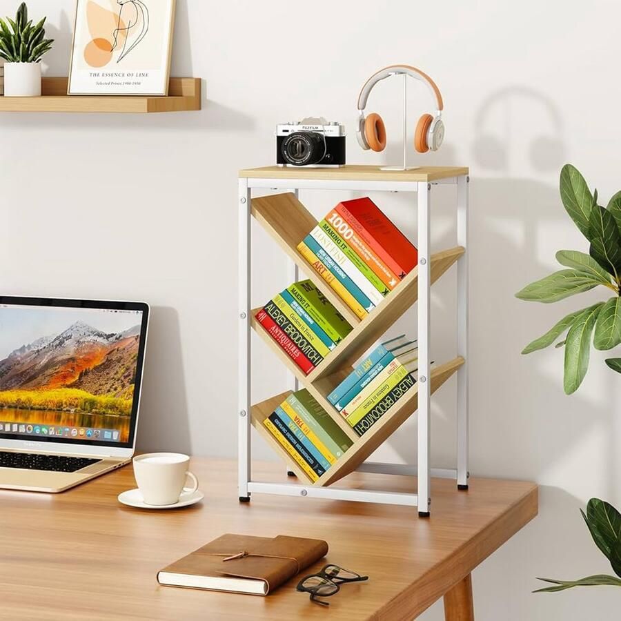 5 Tier Boomboekenplank Natuurlijk Hout Desk Organizer