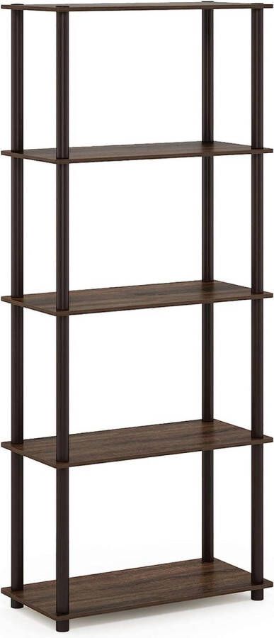 5-traps multifunctionele plank boekenkast opbergrek met ronde buizen walnoot bruin 59 9 (breedte) x 145 8 (hoogte) x 29 5 (diepte) cm