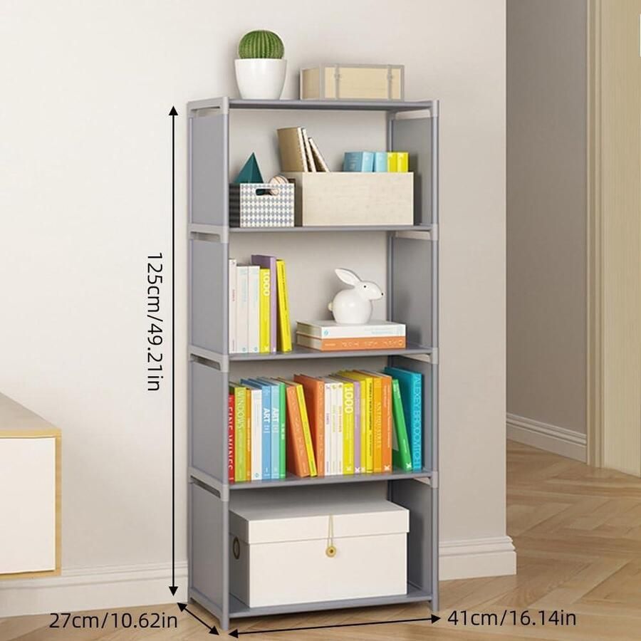 5-verdiepingen boekenkast met 4 kubussen opbergorganizer hoge vrijstaande verticale opbergrek voor slaapkamer woonkamer kantoor en werkkamer