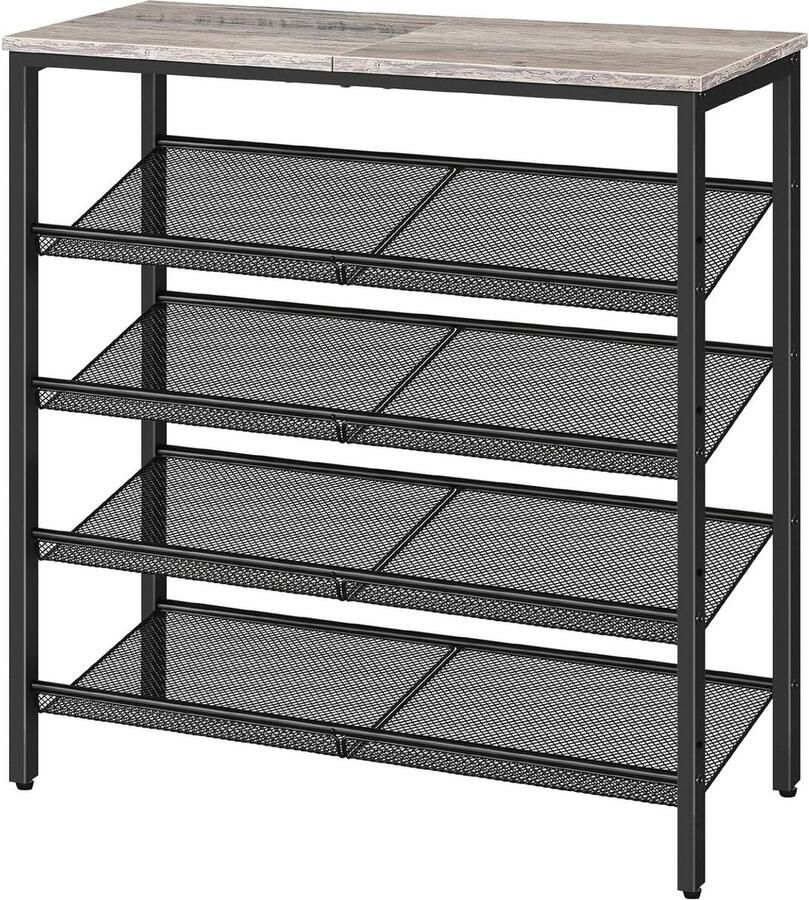 5-verdiepingen schoenenrek verstelbaar metalen roosterrek ruime bovenkant 16-20 paar schoenen ingang gang industrie greige-zwart