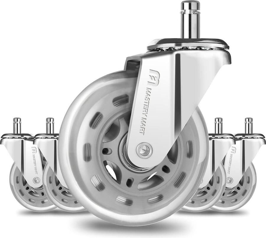 Bureaustoelwielen voor harde vloeren 11 mm x 22 mm set van 5 vervangingswielen voor stoelwielen geschikt voor 98% van alle bureaustoelen
