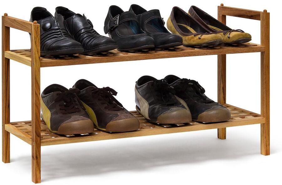 Relaxdays 5 x schoenenrek notenhout stapelbaar schoenenkast uitbreidbaar open hout
