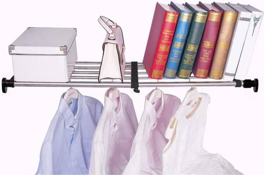 50-80 cm uitbreidbare kastspanningsplank verstelbare kastorganizer uitschuifbare kastscheider kledingrailkast metalen opbergruimte voor garderobe keuken badkamer zwart