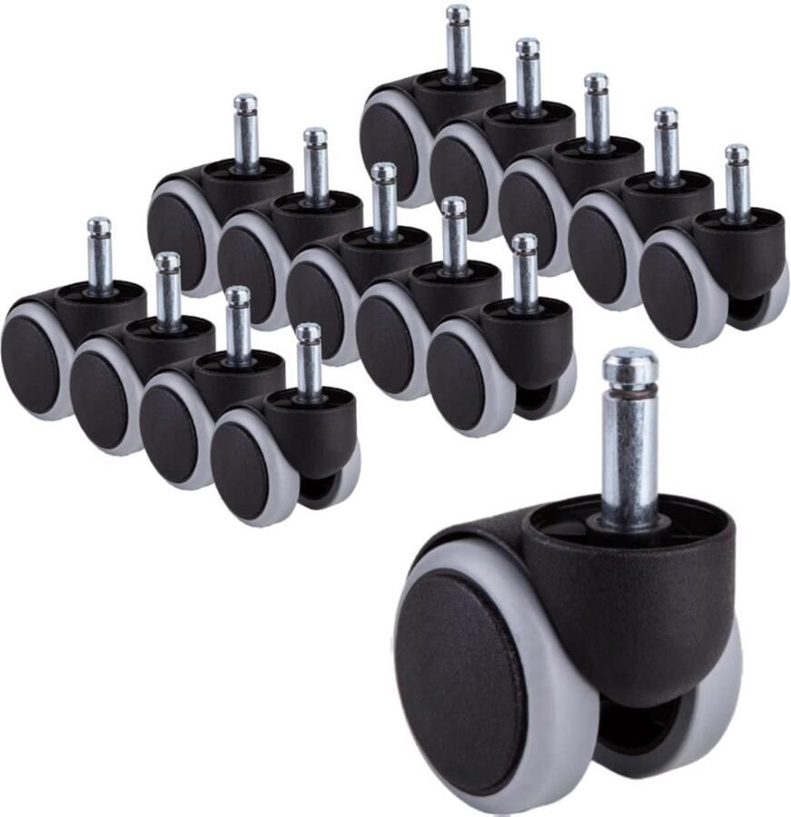 50 mm Rubberen Stoelwielen 15 Stuks Vervangende Wielen voor Rollende Bureaustoel Universele Zwenkwielen met Lange Stelen Ø 10 mm
