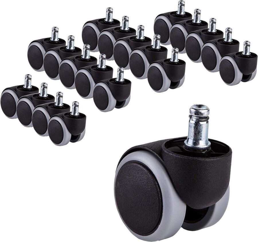50 mm rubberen stoelwielen vervangende dubbele zwenkwielen universele stengels korte steel (Pack van 20)