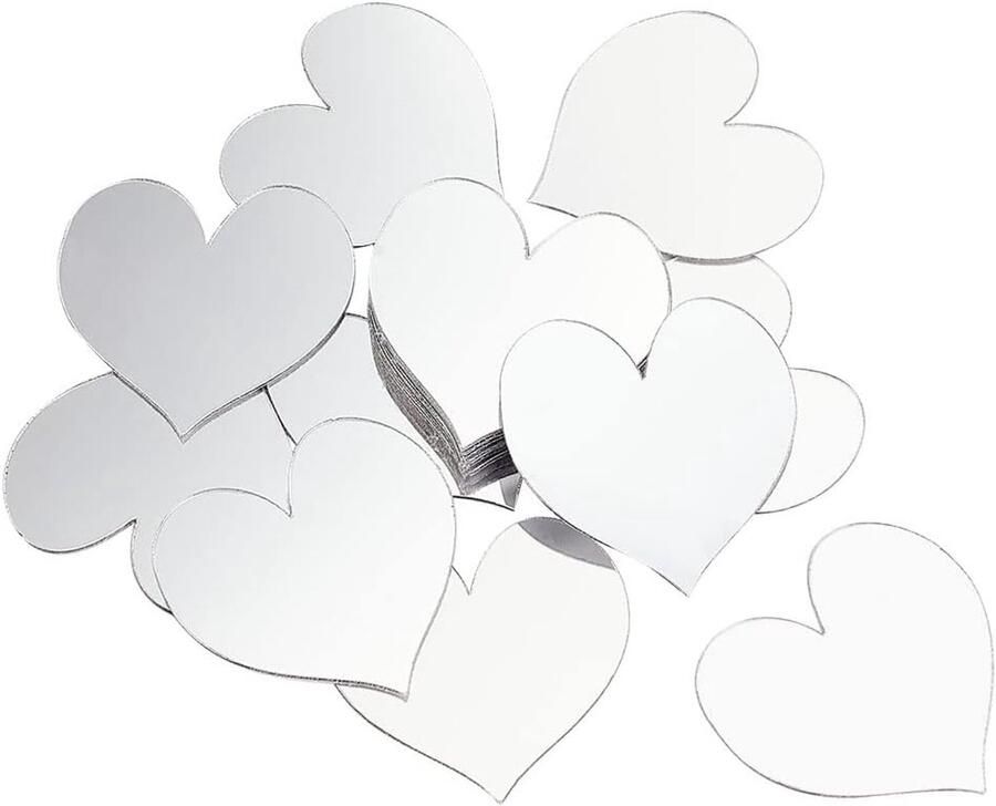 50 Pcs Mini Mirror Tiles 5 Inch Acrylic Heart Mirror Self Adhesive Small Square Mirror Mosaic Tiles Craft Mirror Tiles voor DIY Knutselen Thuis Muur Tafel Keuken