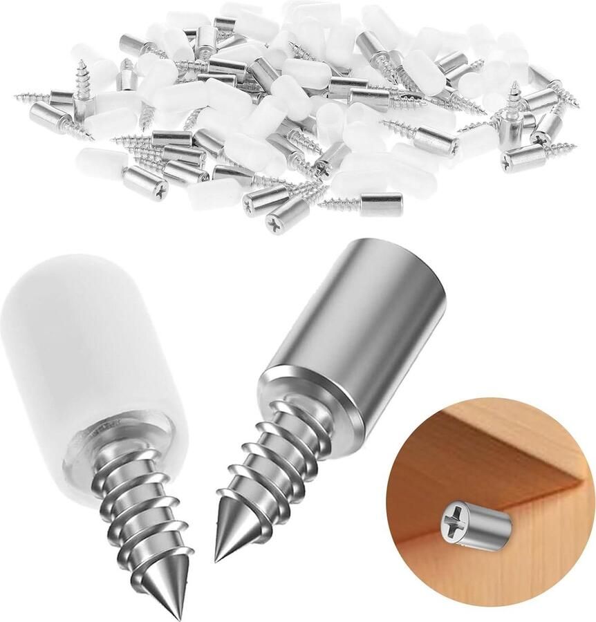 50 Pcs Self Tapping Screws Cabinet Laminate Support Shelf Pegs with Non-Slip Sleeve Kitchen Glass Furniture Shelf Support
