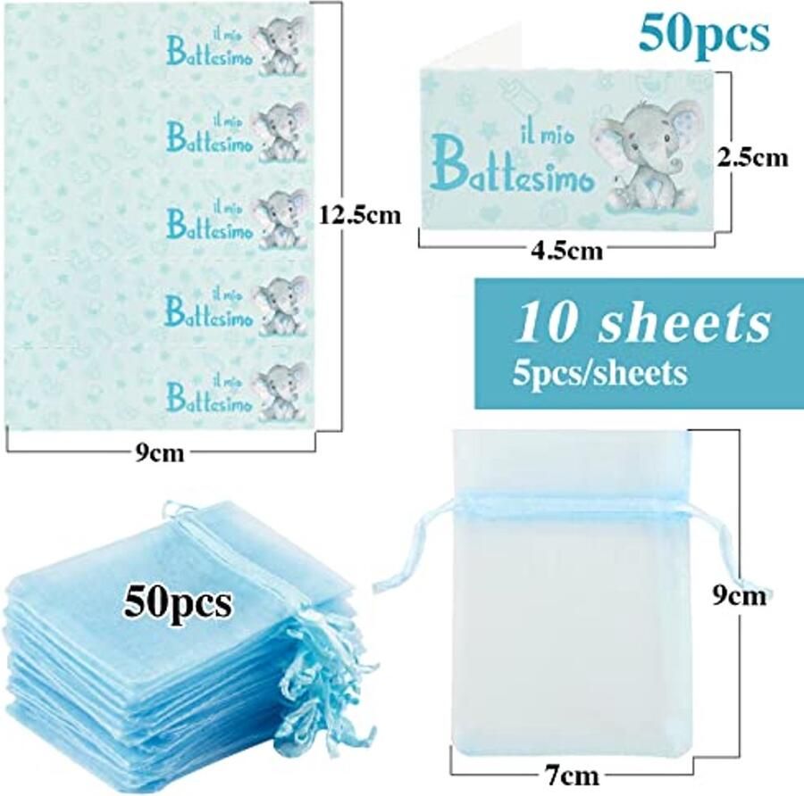 50 pieces christening bags blue 50 pcs cards My christening candy christening boxes 100 pieces gift decoration christening birth party child