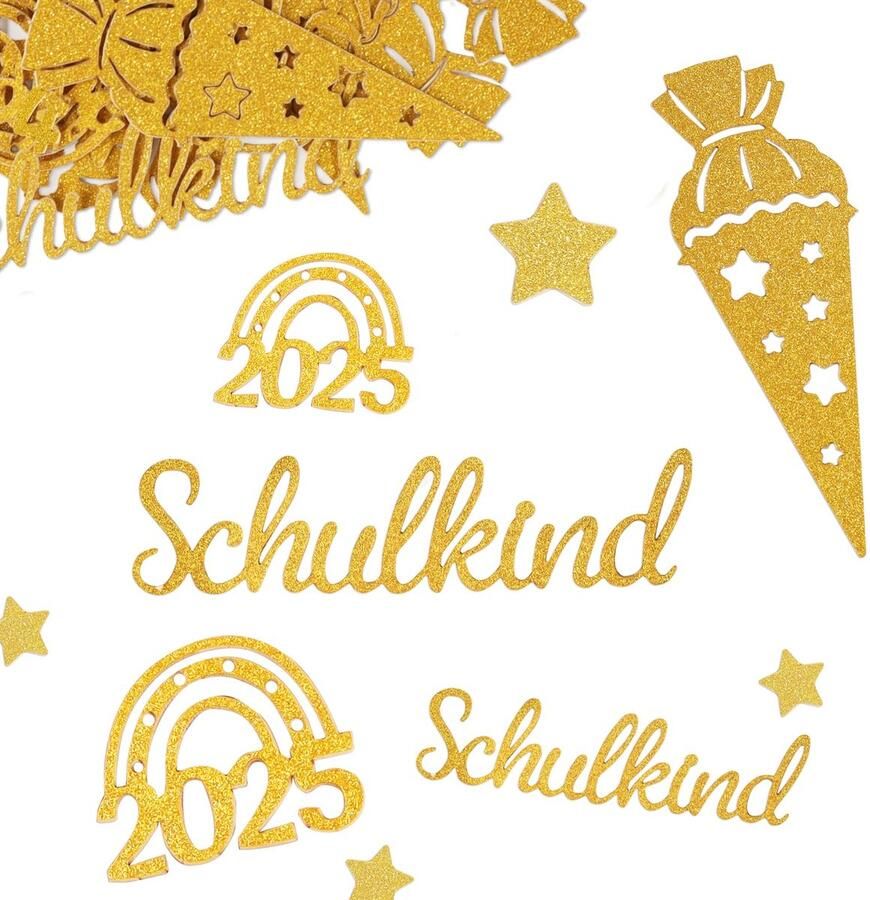 50 Pieces School Child Confetti Glitter Gold First School Day 2023 Sprinkler Decoration Large School Child School Bag Table Decoration for First Day of School Boy and Girls First Day of School Etc