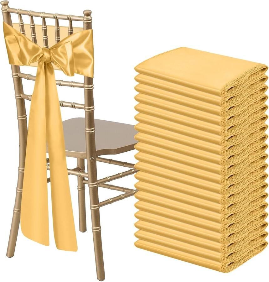 50 stuks gouden satijnen stoelhoezen strikken universele stoellinten strikken achtersjerp voor bruiloften recepties evenementen banketten hotelevenementen stoelhoezen decoratie (7x108 inch)