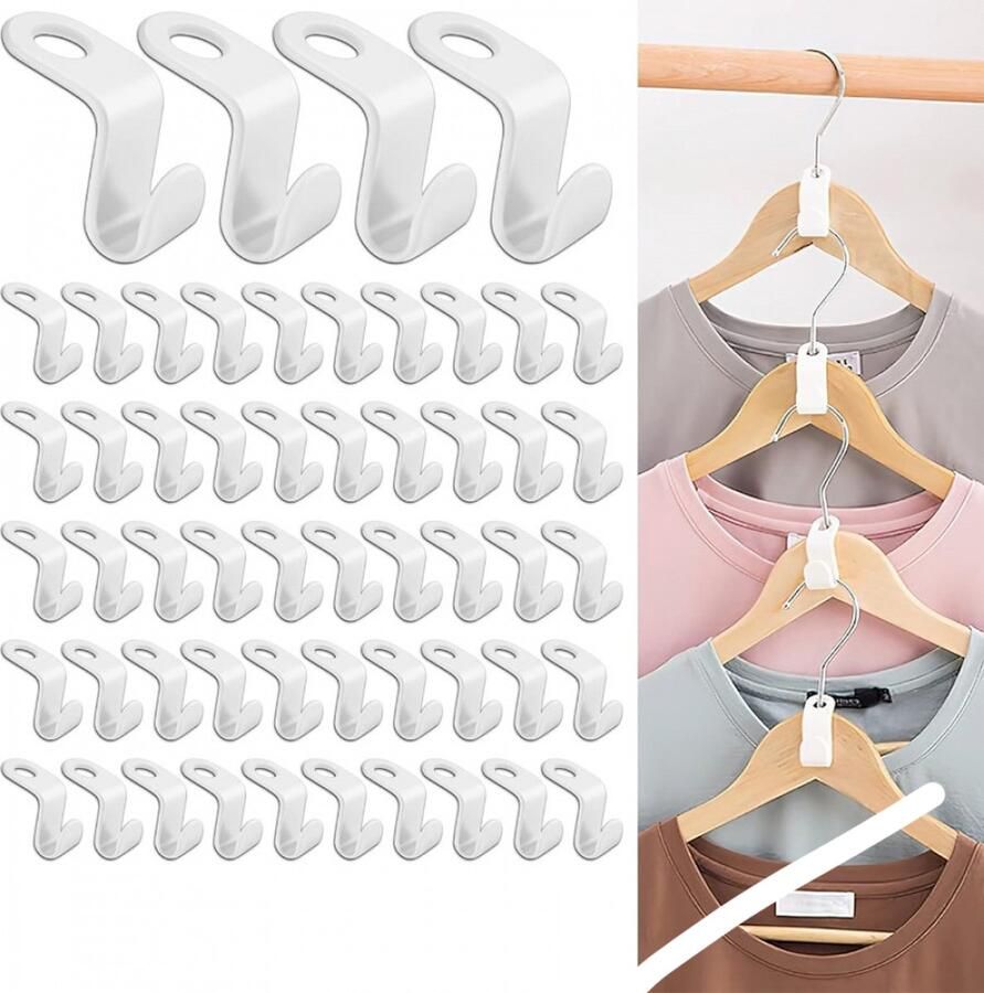 50 Stuks Kapstokhaak Kledinghanger Connector Haken Jashaak Ophanghaken Deur Haken Handdoekhaakjes Wit Hanger Verleng Clips plastic 12*12*5cm voor Heavy Duty Outfit Hangers Cascading Hanger Haken Ruimtebesparende Organizer als