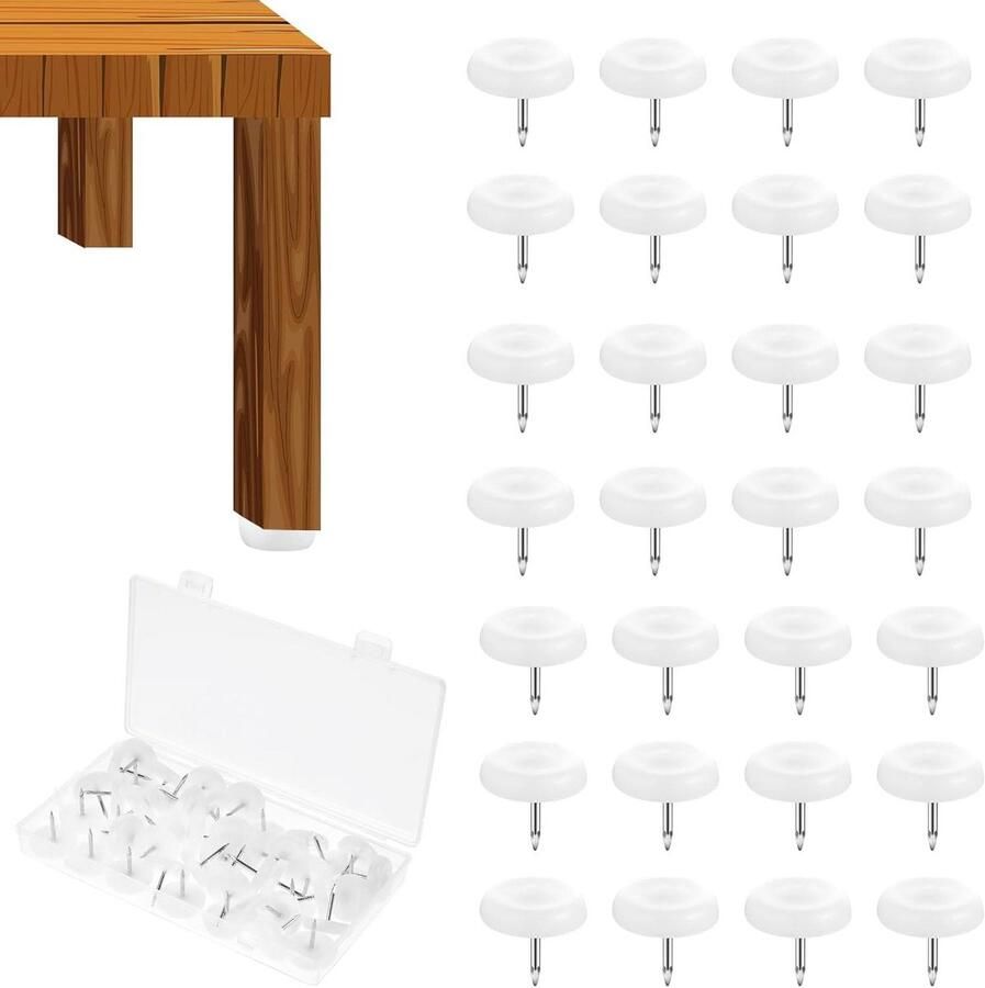 50 stuks meubelglijders voor tafels en stoelen Vloerbescherming met nagelmeubels Witte kunststof vloerglijders met vilt Geschikt voor stoelen tafels en tuintafels