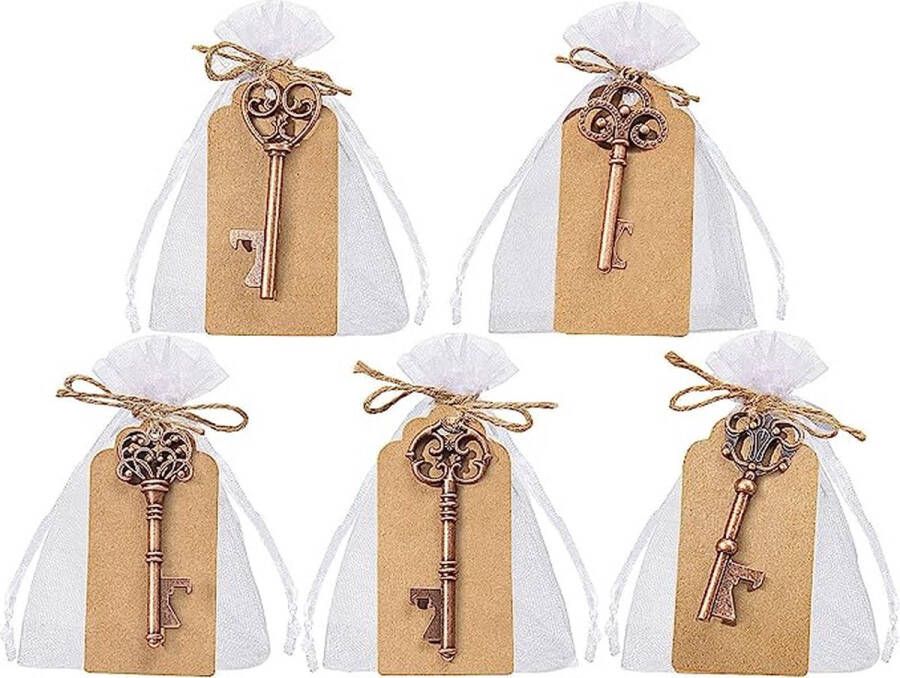 50 Stuks Sleutel Flesopener 5 Stijlen Vintage Flesopener Sleutelhanger Doorzichtige Tas Cadeaukaart Feestartikelen Bruiloft Tafel Decor Verjaardag Bruiloft Bier Opener