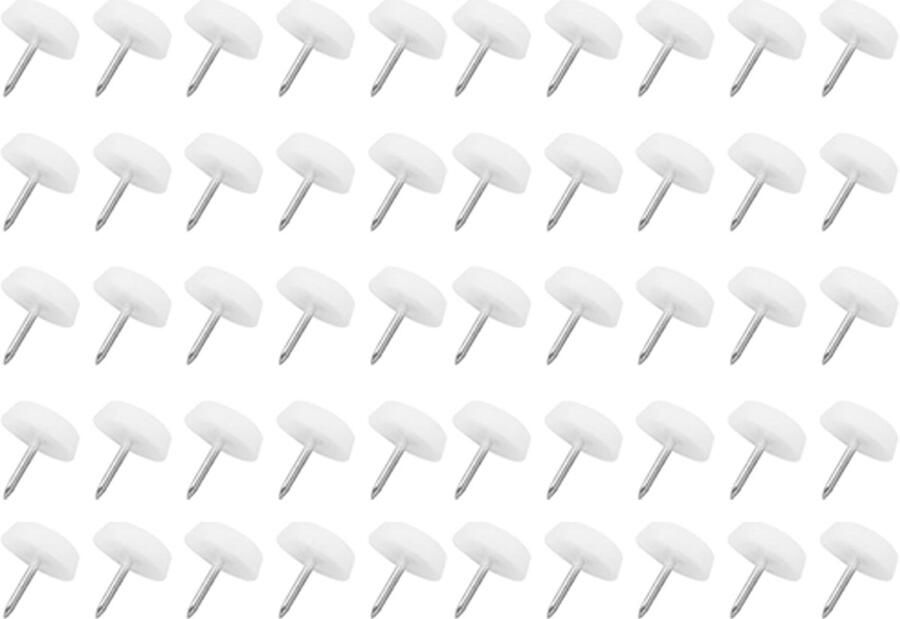 50 stuks Stoelpootbeschermers Vloerglijders Vloerbeschermer Stoelpoot Beschermers Meubelglijders met Spijker 20mm voor Tafel Stoelpoten wit plastic Ronde Bescherming van Vloer en Meubel Stoelonderdelen Antikras