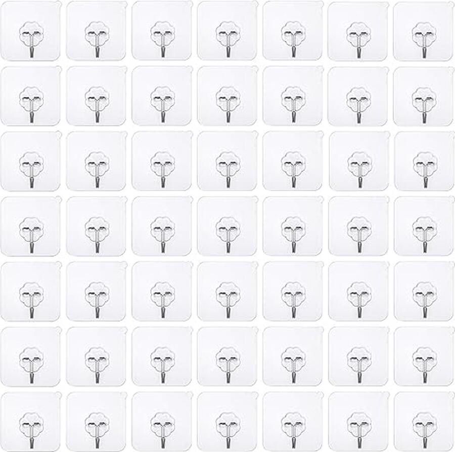 50 stuks zelfklevende haken zonder boor doorzichtige muurhaak doorzichtige zelfklevende haak waterdichte kapstok deurhaak ideaal voor keuken badkamer muur- en plafondhanger