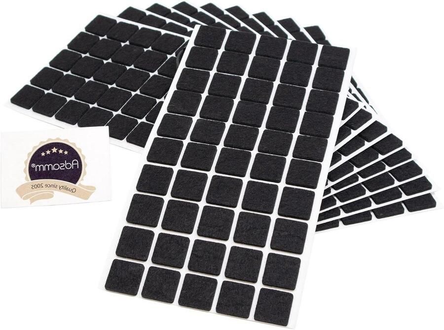 500 x Zelfklevende Viltglijders Zwart 20x20 mm Vierkant Dikte 35 mm Meubelviltglijders met Meubel- en Vloerbescherming