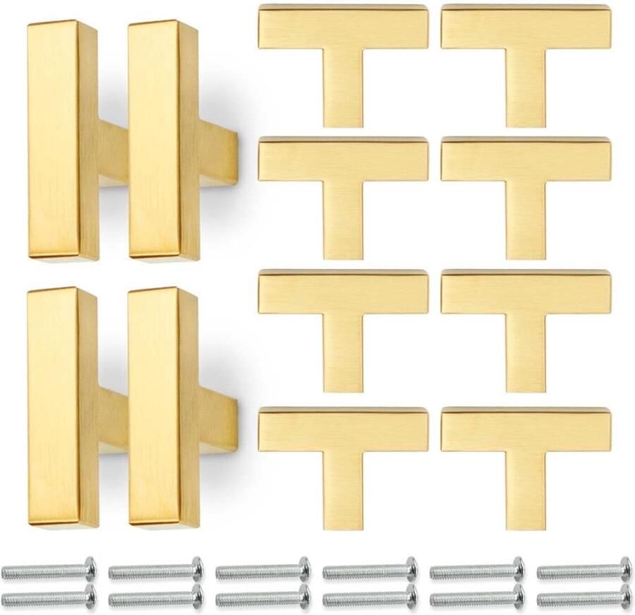 50MM Gouden Meubelgrepen 12 Stuks Roestvrij Staal Vierkante Handgrepen voor Keukens en Lades