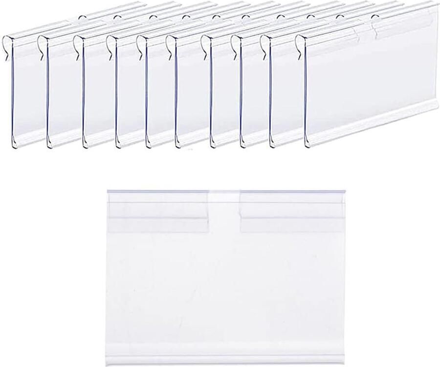 50pcs Duidelijke Plastic Labelhouders voor Wire Shelf Retail Prijs Opslagbakken Merchandise Sign Displayhouder voor Supermarkt Kantoor Thuis (70 x 42mm)