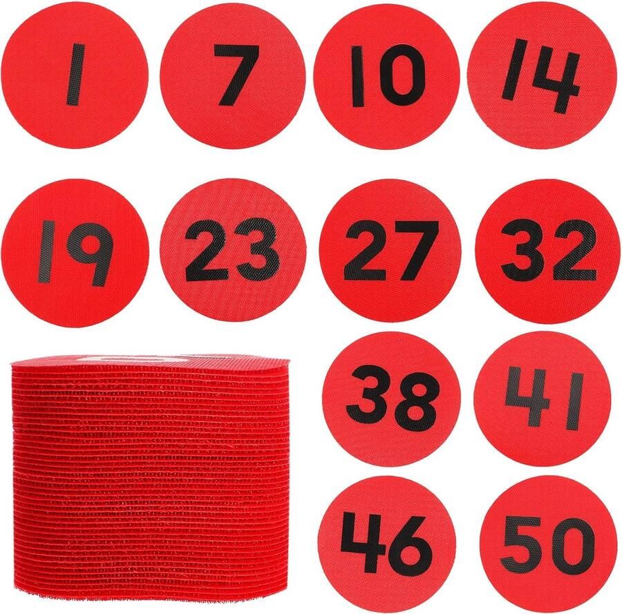 50pcs Rond Vloerkleed Zitmarkers Vloermarkers voor Klaslokaal met Cijfers 1-50 Diameter 10cm Nummer Spotmarkers voor Leraren en Studenten (Rood)