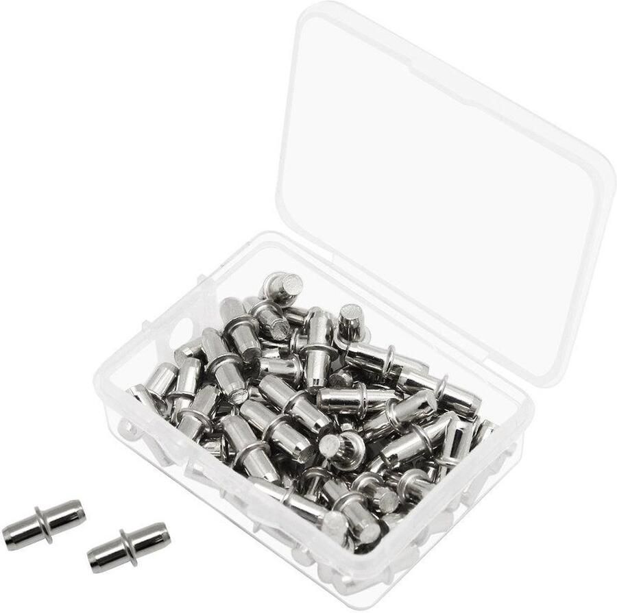 50x Metalen Plank Ondersteuning Pins Set van 50 stuks Plankpinnen voor Keukenkasten en Boekenkasten Inclusief Compacte Doos