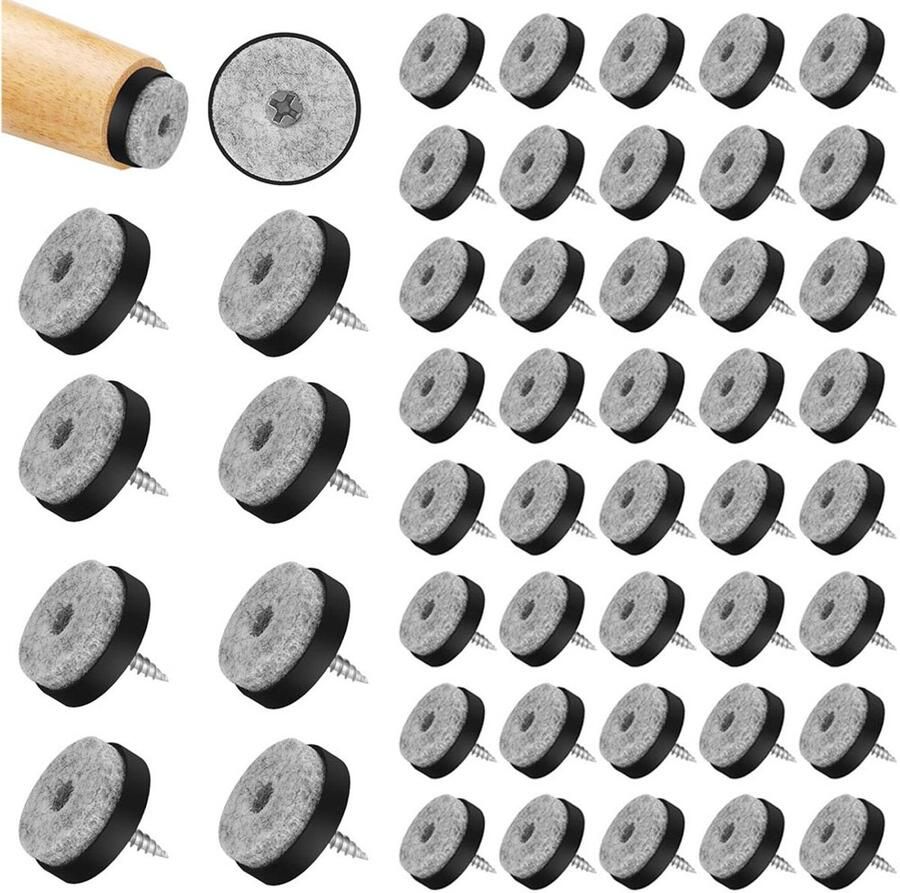 50x Viltglijders met Schroef Vloerbeschermers 20 mm Meubelbeschermers met Schroef Anti-kras Meubelonderzetters Beschermvilt Rond Zwart Tegen Krassen op de Vloer Bescherming Meubels Stoelpoot Beschermers Stoelpoten Onder Meubels