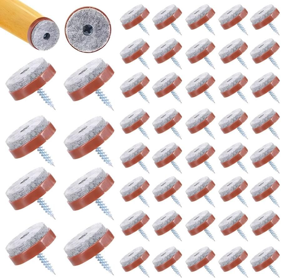 50x Viltglijders met Schroef Vloerbeschermers 20 mm Meubelbeschermers met Schroef Anti-kras Meubelonderzetters Beschermvilt Rond Bruin Tegen Krassen op de Vloer Bescherming Meubels Stoelpoot Beschermers Stoelpoten Onder Meubels