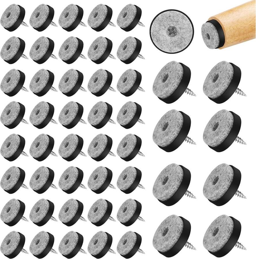 50x Viltglijders Met Schroef Vloerbeschermers 20 Mm Meubelbeschermers Met Schroef Anti-Kras Meubelonderzetters Beschermvilt Rond Stoelpoot Beschermers Bescherming Meubels Onder Meubels Zwart Tegen Krassen Op De Vloer