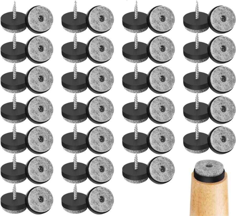 50x Viltglijders met Schroef Vloerbeschermers 20 mm Meubelbeschermers met Schroef Anti-kras Meubelonderzetters Beschermvilt Rond Stoelpoot Beschermers Bescherming Meubels Onder Meubels Zwart Tegen Krassen op de Vloer