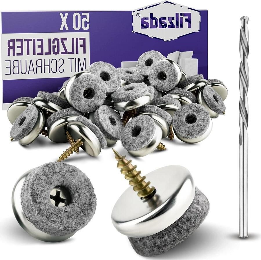 50x Viltglijders schroeven Ø 22 mm Stoelglijders Stoelpootbeschermers Vilt met Schroef Meubelglijders voor hardhouten Vloeren incl. Boor