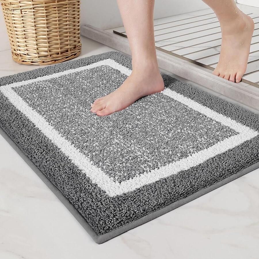 50x75cm Microfiber Soft Bath Mat Non-slip Machine Washable Shower Water Absorbent Bath Rug Dark Grey