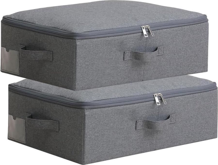 52x36x16 cm Thin Folding Storage Containers with Soft Zipper Lid Dustproof-Washable Organizer Trays for Shelves-Closet Wardrobe Black-Grey