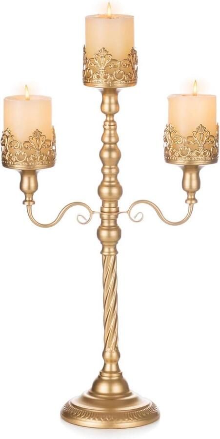 Candelabra's voor Bruiloft Gouden Metaal Pillar Kaarsenhouder 56cm Hoog Tafel Centerpiece 3-Arm Kaarsenstand Verjaardagsfeest Jubileum Ceremonie