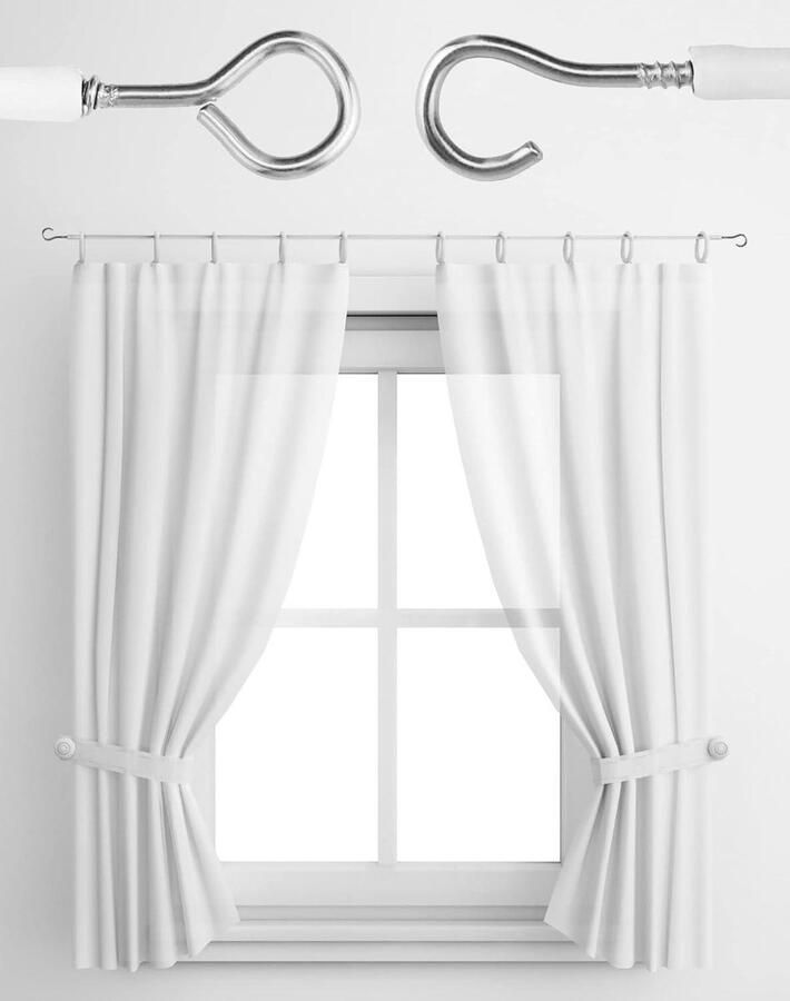 5M wit gordijndraad geplastificeerd met 6 stuks schroefogen en 6 stuks haken