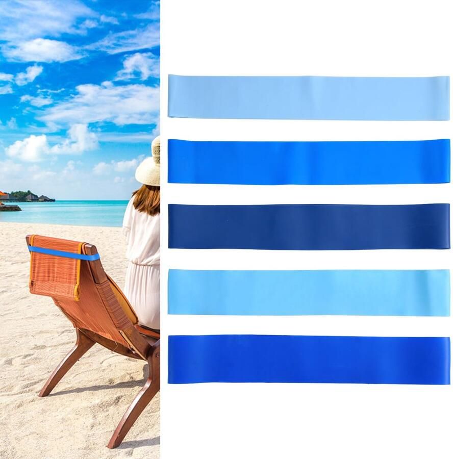 5Pcs Beach Towel Tires Beach Towel Holder Elastic Windproof Beach Towel Clip Chair Towel Bands Belts for Beach Pool Cruise Chairs Swimming Summer Accessories (Blue)