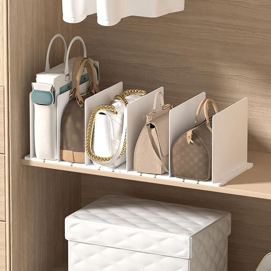 5PCS White Plastic Wardrobe Dividers Adjustable Handbag Storage and Clothes Organizer for Bedroom Kitchen and Office Shelves