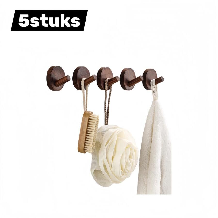 5stuks Kapstokhaak Wandmontage Hout Decoratieve haak Geschikt voor badkamerhanddoekhaak wandkapstok kasthaak Donkerbruin
