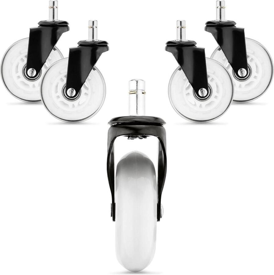 5x bureaustoelwieltjes Zwenkwielen voor meubels Set van 5 10 mm 75 mm Vervangende wieltjes 360 graden draaibaar Wit Transparant