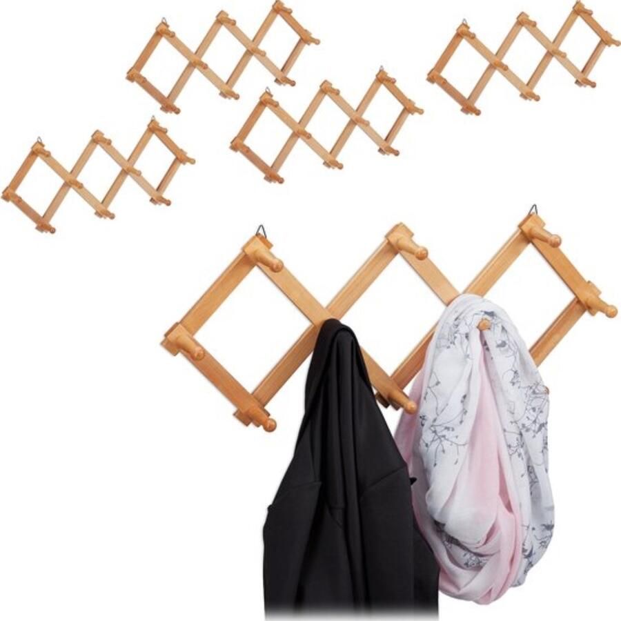 5x wandkapstok hout 10 haken muurkapstok uitschuifbaar kapstok natuur