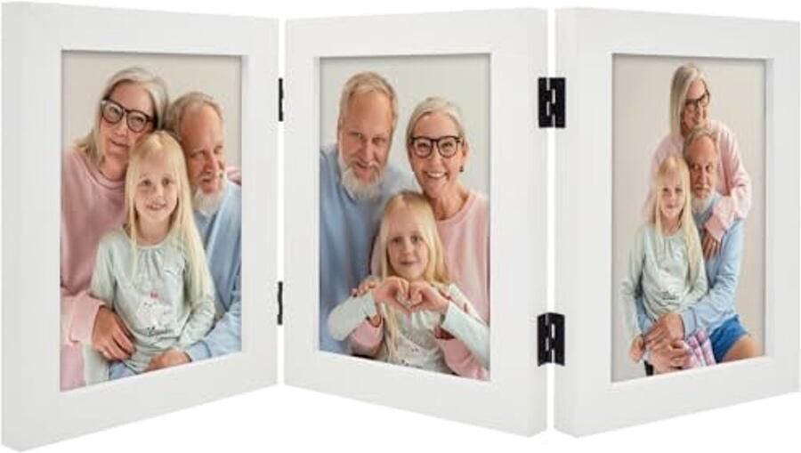 5x7 Inch Scharnierende Fotolijst Drievoudige Glazen Fotolijst voor Verticaal Gebruik op Bureau of Tafel